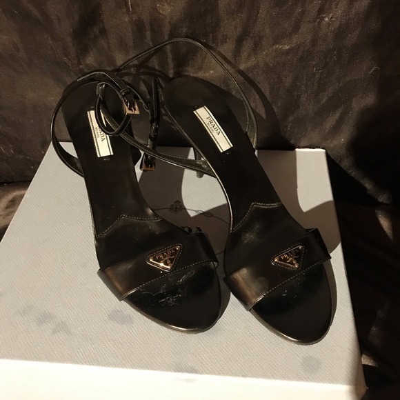 Prada Spazzolato Metal Triangle Logo Ankle Strap - Picture 3 of 6